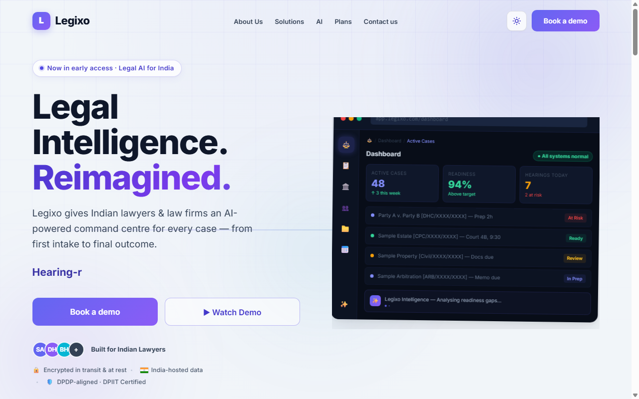 Legixo — Legal AI Intelligence Real Website